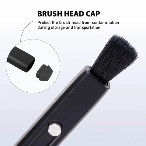 Double Ended Lens Cleaning Pen With Carbon Head And Soft Brush For Glasses, brush head with protective cap, close-up view