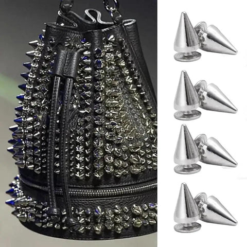 10 Screwback Studs 7x14mm Round Cone Spikes Zinc Alloy Rivets For Clothes Shoes on spiked bag