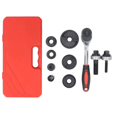 Knockout Punch Set With Six Sizes Manual Ratchet Hole Cutter Kit and red storage box for metal and conduit