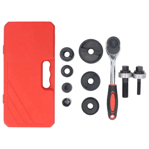 Ratchet Hole Punch Driver Kit With Six Punch Sizes For Metal Sheets Pro Grade Heavy Duty Punch Tool Set with red case