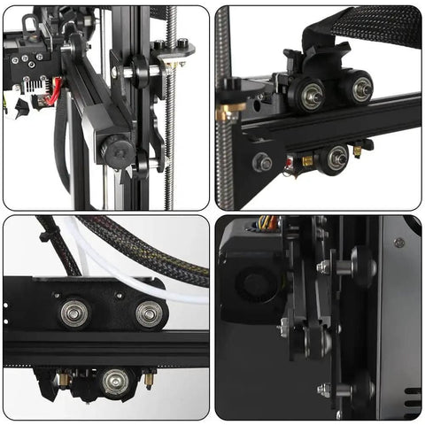 Close-up of Ender 3 3D Printer Wheel Kit with POM Wheels and 625zz Bearings, featuring plastic pulleys and linear bearing wheels.