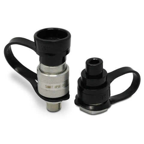 High Pressure Hydraulic Quick Coupler Set Three Eighths Inch NPT 10000 PSI Hardened Steel With Dust Caps Replaces Enerpac C604