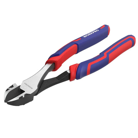 Eight Inch High Leverage Diagonal Pliers For Wire Cutting With Precision Bevel Edges And Built Tough Pro Grade Chrome Vanadium Steel Construction Perfect For Electricians And Hobbyists Workpro side view