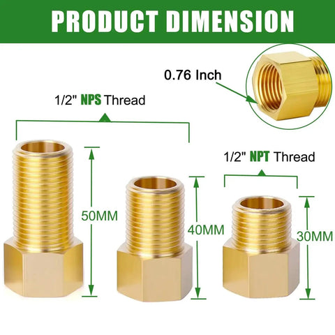 Brass Pipe Extension Fitting Half Inch Female to Half Inch Male Connector Hex Bushing Adapter with 30mm 40mm 50mm NPT NPS sizes