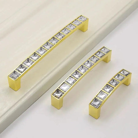 Gold U Shape Crystal Glass Cabinet Knobs Set, 10 Pack Sparkling Drawer Pulls For Cupboard Wardrobe Dresser on white surface