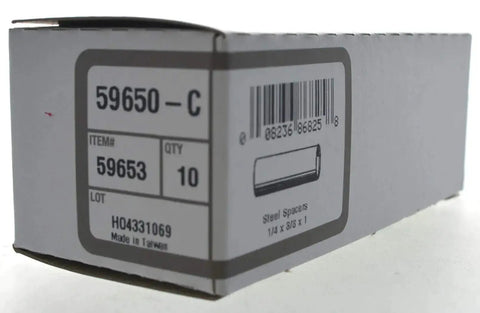 Box of 1/4 X 3/8 X 1 Inch Seamless Steel Spacers, 10 Pack, Silver, labeled for circuit boards, panels, and doors mounting