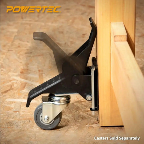 Quick-Release Workbench Caster Plates, 4 Pack With Locking Pins, 8 Lock Nuts, Washers And Bolts For Caster Assembly installed on workbench