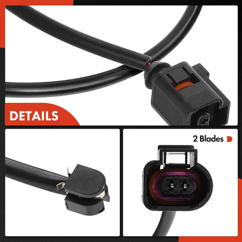 Brake pad wear sensor kit for VW Touareg (2011–2016), 2-piece set with black wiring and connector