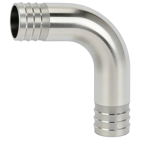 Stainless steel 304 sanitary hose barb elbow, 2-inch barbed ends, 90-degree fitting