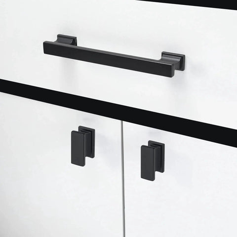 10 Pack 5 Inch Hole Centers Matte Black Cabinet Handles And Drawer Pulls, 6 Inch Overall Length on white kitchen cabinets