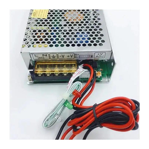 Front view of Switching Mode Power Supply With LED Indicator For 12V And 24V Outputs, 180W Capacity, Input 110 To 220V with wiring.