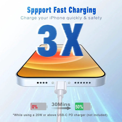 Apple USB C to Lightning Cable 3ft 2 Pack PD Fast Charging MFi Certified iPhone connected for fast charging illustration