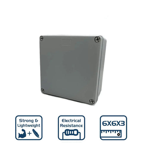 Weatherproof Polystyrene PS Plastic Junction Box Enclosure For Outdoor Electrical Conduits 6 By 6 By 3 Inches Front View