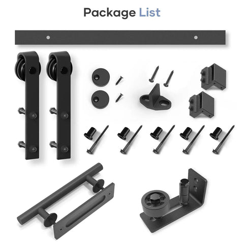 6 Ft Sliding Barn Door Hardware Kit With Track And J Pulley Ball Bearing Rollers shown in parts for assembly