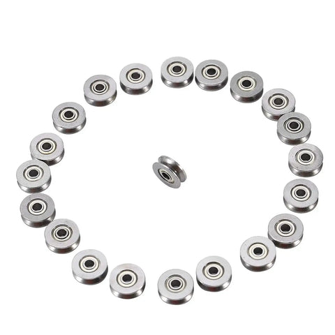 V Groove Bearings Pack Of 20 V623ZZ Guide Pulleys 3x12x4mm arranged in a circle, miniature carbon steel for rail track linear motion