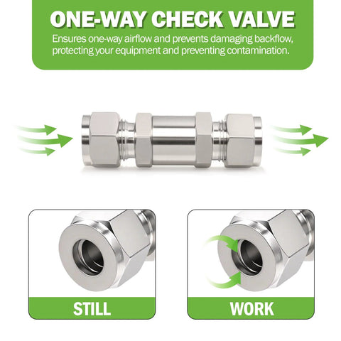 Goldpea 304 stainless steel compression check valve, 3/8 OD, one-way backflow valve for water oil gas, 1-pack