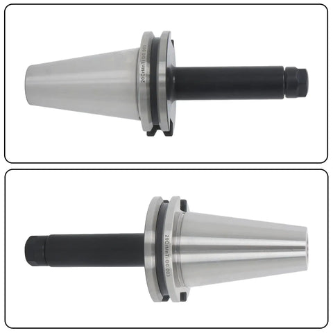 4 Piece ER11 Collet Chuck Tool Holder Kit balanced to G2.5 at 20000 RPM for CNC chucks and CAT40 adapters, side and front view