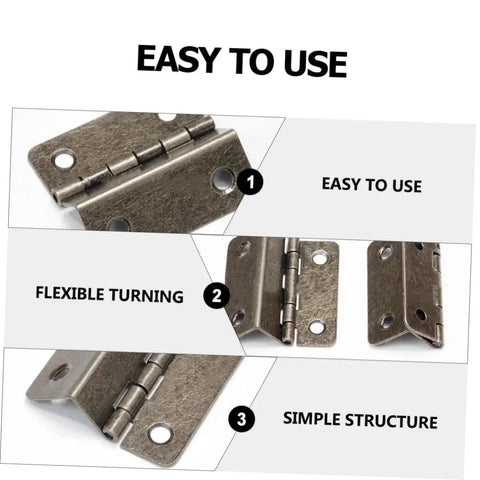 Three Fold Right Angle Hinge Set For Wooden Boxes And Cabinets shown with easy-use design and flexible turning features.