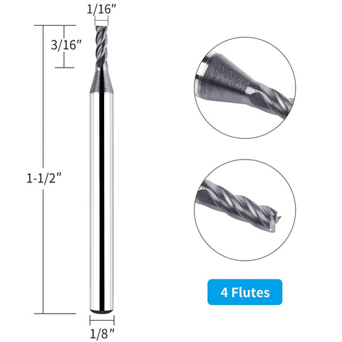 Pro Grade Solid Carbide CNC End Mill Bit 4 Flutes 1 Sixteenth Inch Cutting Diameter AlTiN Coated End Milling Bit Set