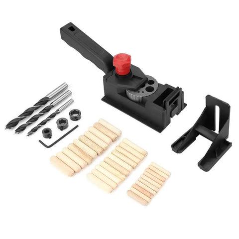 Pro Grade Dowel Jig Kit And Woodworking Drill Set 38 Piece Straight Hole Positioner with drill bits and dowels