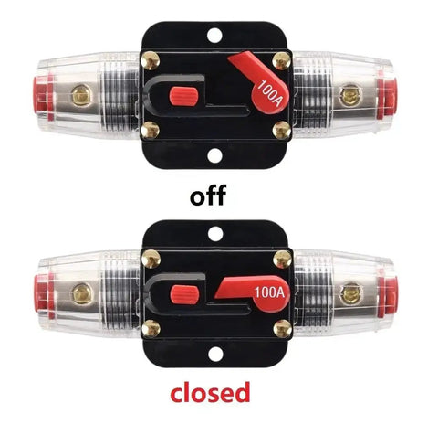 Image of Inline Fuse Holder With Resettable Circuit Breaker For Car Audio Protection, showing off and closed positions.