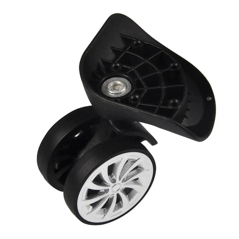 Swivel Replacement Luggage Wheel Set Two Pack 2.2 Inch Heavy Duty Nylon Poly Plastic Castors For Suitcases and Strollers, close-up view.