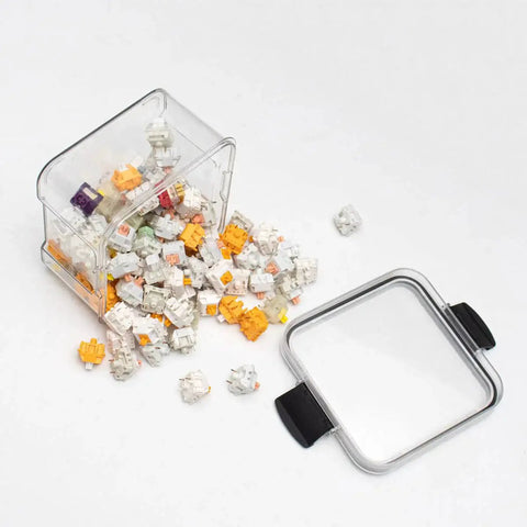 Durable Sealed Switch Storage Box For Mechanical Keyboard Switches Transparent 460ml Clear Plastic Case with scattered switches