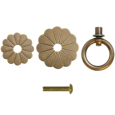 Six Pack Vintage Style Brass Ring Pulls Set 2.5 Cm Ring Diameter With 0.87 Inch Screws Solid Brass Construction Rust Resistant Easy Screw Mount