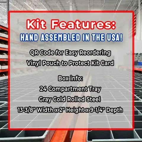 1466 Piece Self Drilling Tek Screw Set With Hex Washer Head Zinc Clear Finish in a steel tray with kit features list