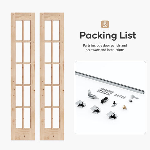 Space Saver Bifold Closet Door For 32 By 80 Opening With French Glass Barn Panels Includes 2.66 Ft Concealed Bi Fold Sliding Hardware Kit