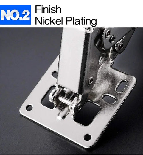 Close-up of 170 Degree Frameless Cabinet Door Hinges with Hidden Hydraulic Soft Closing, nickel plated finish