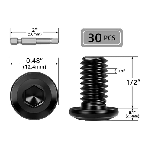 30 Pcs 1/4-20 X 1/2 Flat Head Socket Cap Screws Set With 304 Stainless Steel Black Coating Full Thread Furniture Bolts
