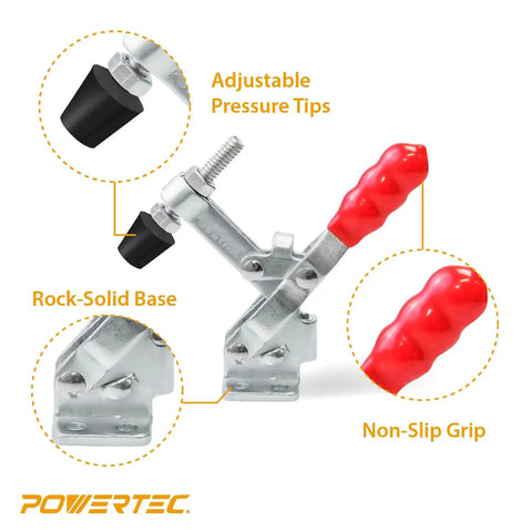 Image of Heavy Duty 200 Lb Vertical Toggle Clamp With Quick Release showing rock-solid base and non-slip grip.
