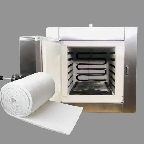 BOKE YOUNG ceramic fiber blanket insulation, 48x16x1 in, white roll beside wood stove, 2400°F rating, 1 pc