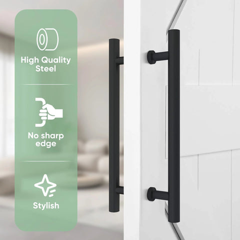 Matte Black Stainless Steel Barn Door Handles 16 Inch Heavy Duty Door Pull Set for Sliding Barn Doors and Pocket Doors