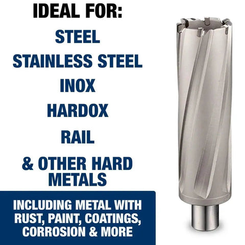 Annular Cutter 21 32nd Inch Diameter 1 Inch Depth Tungsten Carbide Tip For Magnetic Drills And Drill Presses Three Quarter Inch Weldon Shank Cuts Steel Stainless Steel INOX And Coatings Faster