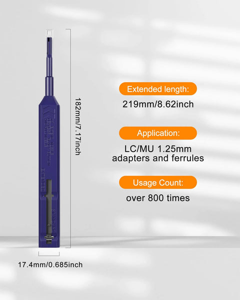 VANDESAIL LC Fiber Cleaner pen, blue plastic body for LC/MU 1.25mm adapters and ferrules, reusable