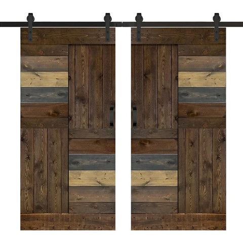 Solid Wood Double Sliding Barn Door 84 Inch By 84 Inch With Hardware Kit Multicolor Finish Assembly Required