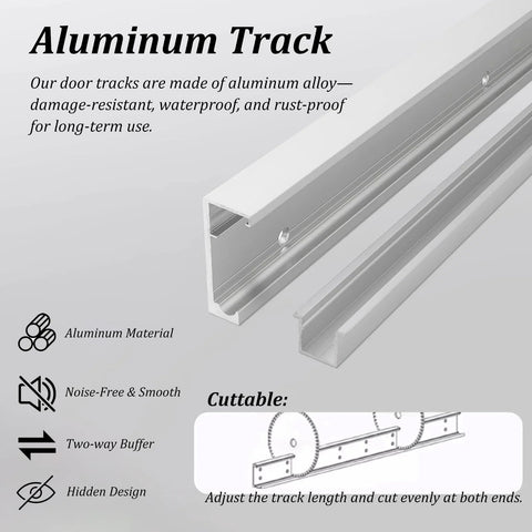 Aluminum track for Hidden Soft Close Sliding Door Hardware Kit, cuttable design, durable and rust-proof for barn cabinet bypass doors.