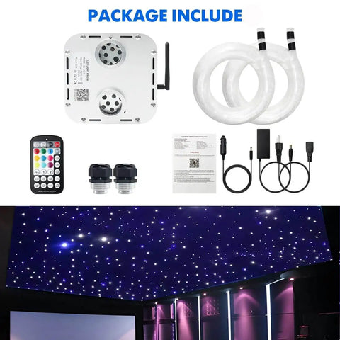 Dual Color 32W Fiber Optic Starlight Headliner Kit With 2300 Fibers, ceiling installation, remote control, app features, 16.4 Ft Run