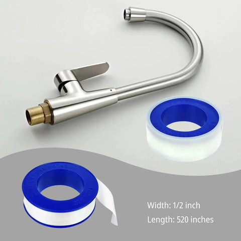 Heavy Duty Teflon Tape For Plumbing Half Inch Wide And 520 Inches Long High Density PTFE Thread Sealant displayed with faucet
