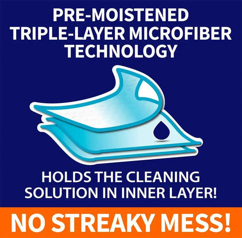 Illustration of pre-moistened triple-layer microfiber technology used in Microfiber Lens Wipes Pre-Moistened White 40 Count For Glasses And Screens.