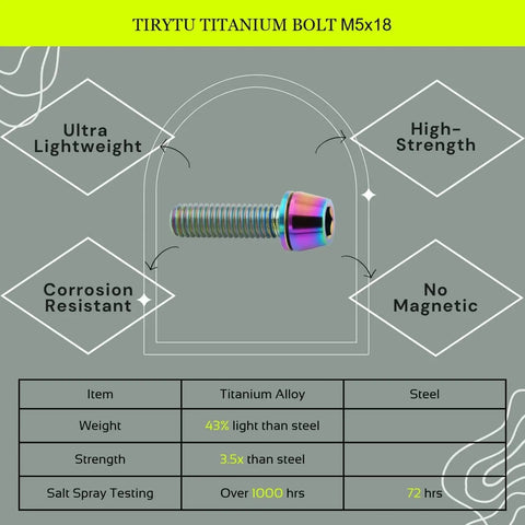 Ultralight Titanium M5x18 Bike Bolts With Tapered Head Hex Socket And Washers Rust Proof Non Magnetic MTB Stem Bolts Colorful