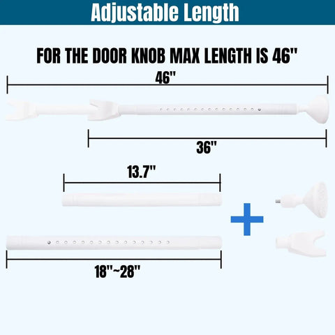2 Pack Door Security Bar Heavy Duty Metal Door Stoppers Security Patio Bars; parts shown for adjustable length, 36 to 46 inches, white