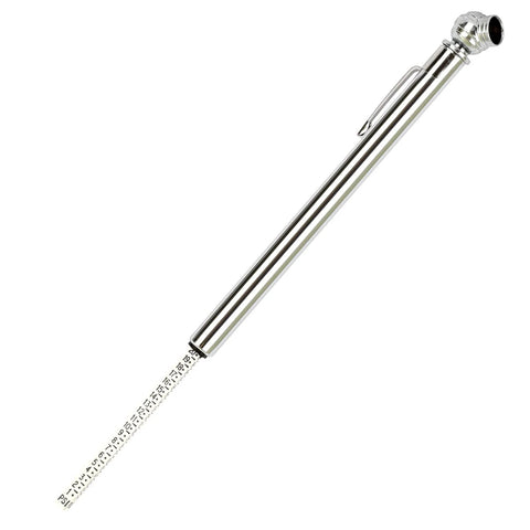 WYNNsky pencil tire gauge, chrome steel body with clip, 1–20 PSI for golf carts and ATVs
