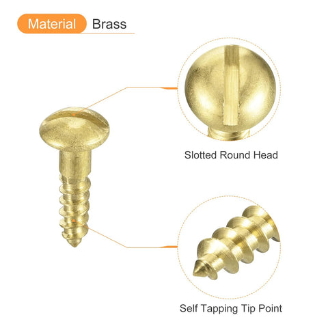 Brass Wood Screws Set M2.5 By 10mm Slotted Round Head Self Tapping For Woodworking No Fuss Tough And Durable Corrosion Resistant Wear Resistant 60 Pcs Pack, focus on screw features