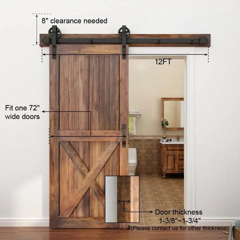 5 To 16 Ft Adjustable Wood Sliding Barn Door Hardware Kit In Basic Black With Big Spoke Wheel Rollers Carbon Steel Flat Track System