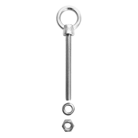 Stainless Steel Shoulder Eye Bolt, 3/8 x 4 in, 304 Marine Grade, Set of 5, with threaded nut, for beams, hoists, marine projects
