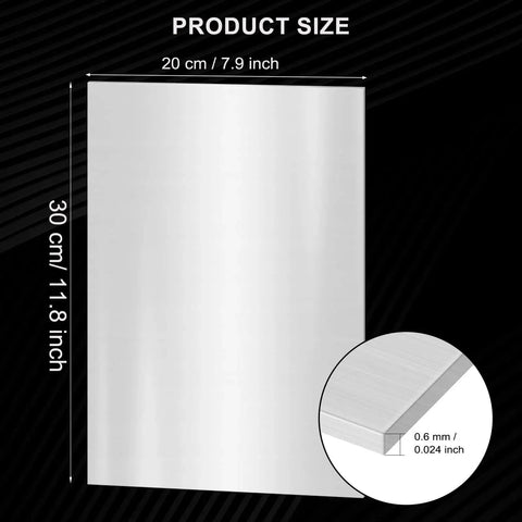 Top Notch 304 Stainless Steel Sheets 12 X 8 X 0.024 Inch 0.6mm Thick Shim Plates for Kitchen DIY Craft Making shown with dimensions
