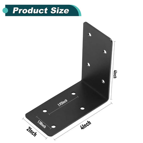 Heavy Duty 4x4x2 L Brackets 2mm Steel Black Powder Coated 90 Degree for Wood product dimensions labeled